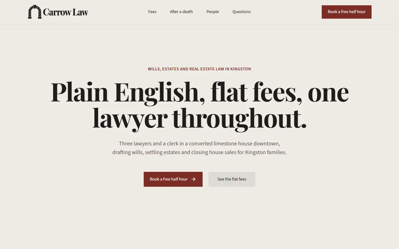 The website Pagely designed for Carrow Law