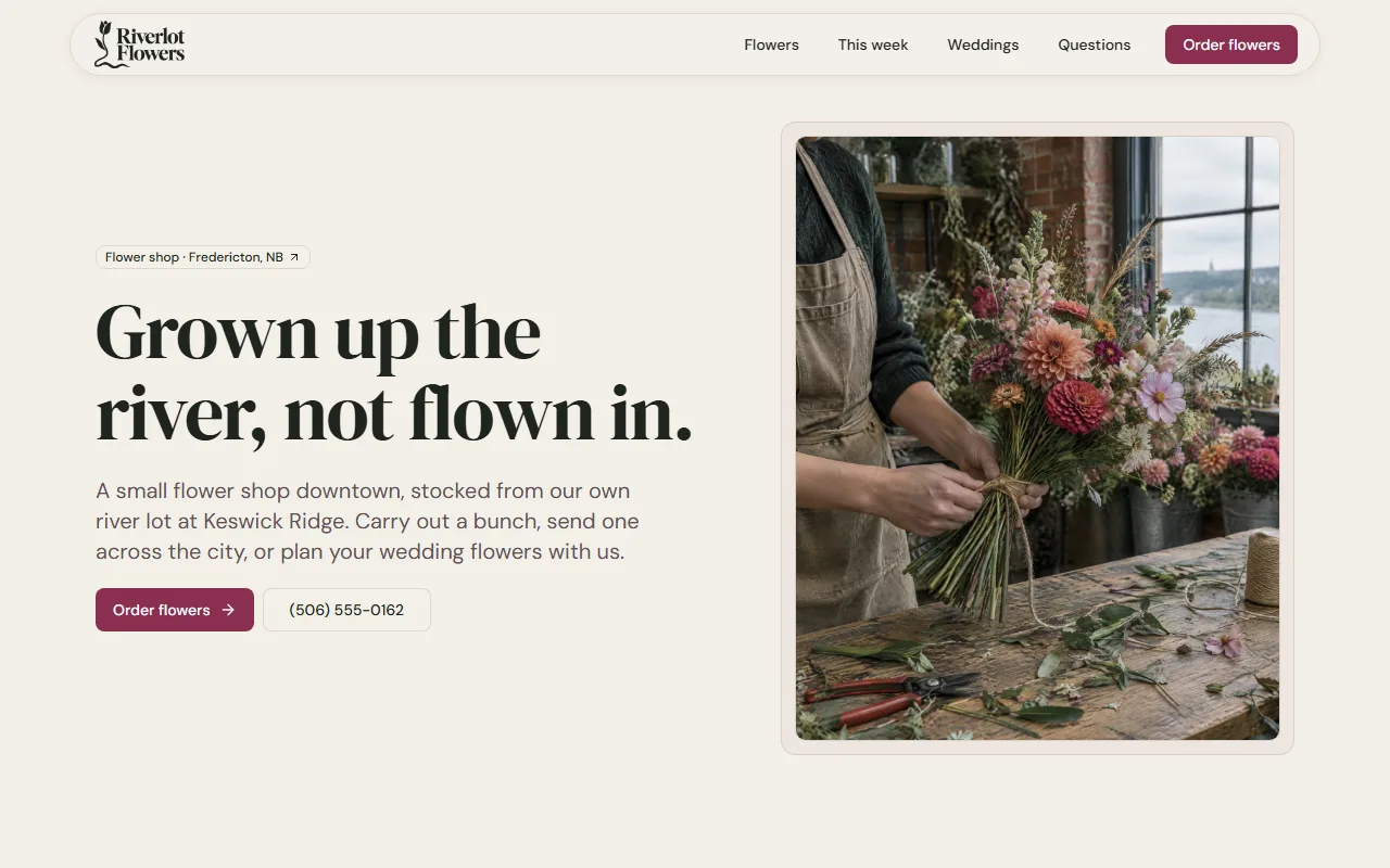 The website Pagely designed for Riverlot Flowers